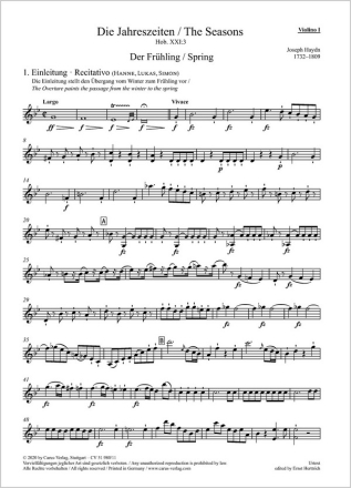 Haydn: Die Jahreszeiten Soli STB, Coro SATB, Pic, 2 Fl, 2 Ob, 2 Clt, 2 Fg, Cfg, 2 Cor, 3 Tr, 3 Einzelstimme, Violine 1