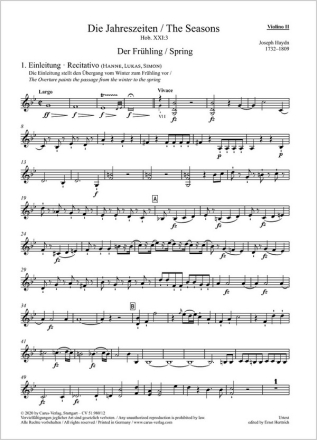 Haydn: Die Jahreszeiten Soli STB, Coro SATB, Pic, 2 Fl, 2 Ob, 2 Clt, 2 Fg, Cfg, 2 Cor, 3 Tr, 3 Einzelstimme, Violine 2