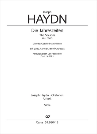 Haydn: Die Jahreszeiten Soli STB, Coro SATB, Pic, 2 Fl, 2 Ob, 2 Clt, 2 Fg, Cfg, 2 Cor, 3 Tr, 3 Einzelstimme, Viola