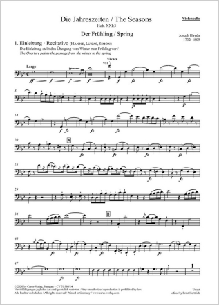 Haydn: Die Jahreszeiten Soli STB, Coro SATB, Pic, 2 Fl, 2 Ob, 2 Clt, 2 Fg, Cfg, 2 Cor, 3 Tr, 3 Einzelstimme, Violoncello