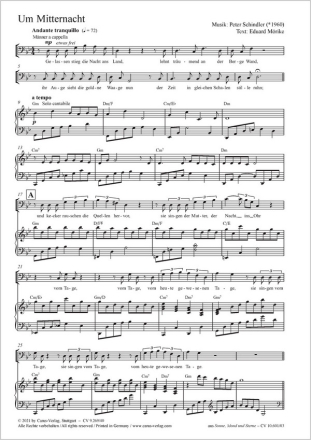 Schindler, Peter: Um Mitternacht Coro SATB. Pfte Partitur