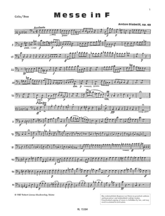 Diabelli, A., Messe in F op. 49 fr Chor und Orchester Violoncello/Kontrabass
