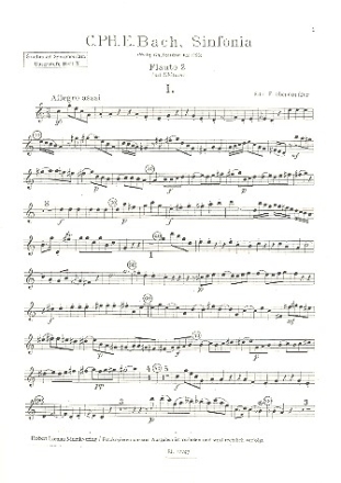 Sinfonia Wq174 fr Streichorchester (Flten und Hrner ad lib) Flte 2