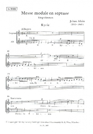 Messe modale en septuor f�r Frauenchor und Instrumente Chorpartitur