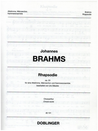Rhapsodie op.53 f�r Altstimme, M�nnerchor und Kammerensemble Chorpartitur