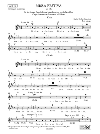 Paulmichl Herbert, Missa Festiva op. 126 SoloSt Gmd SATB Org 2Trp 2Pos Pk ad lib Gem-Singbl