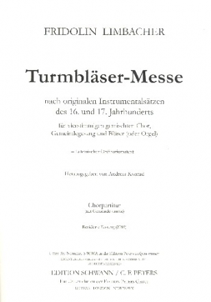 Turmblser-Messe fr gem Chor, Gemeinde und Blser (Orgel) Chorpartitur mit Gemeindestimme