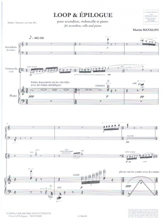 Loop & Epilogue pour accordon, violoncelle et piano partition et parties