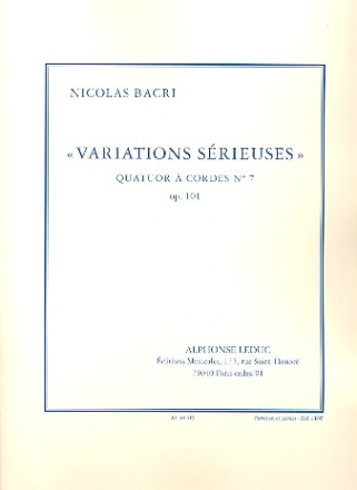 Variations srieuses op.101 pour quatuor  cordes partition et parties