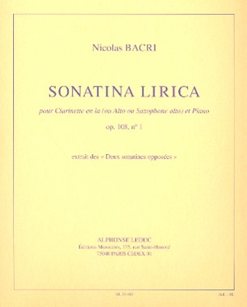 Sonatina lirica op.108 no.1 pour clarintette en la (alto/saxophone alto) et piano