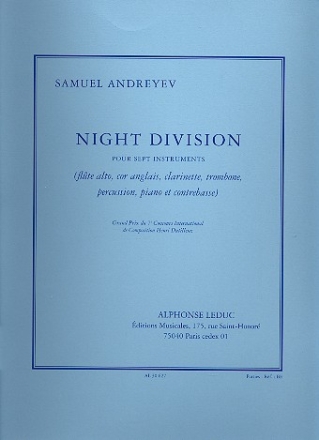 Night Division pour 7 instruments (fl alto, cor angl, clar, trombone, perc, piano, contrebasse), 7 parties