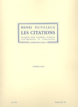 Les Citations pour hautbois, clavecin, contrebasse et percussion partition