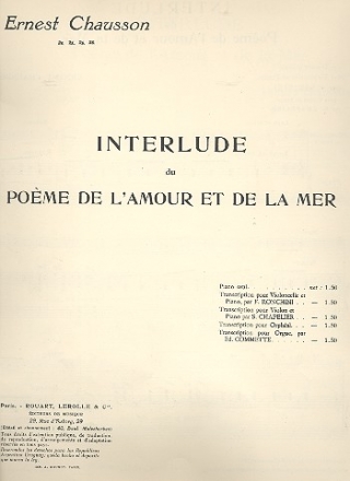 Interlude du pome de l'amour et de la mer pour violon (violoncelle) et piano