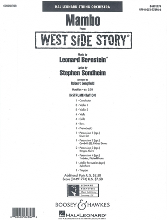 Bernstein, Leonard, Mambo fr Streichorchester, Schlagwerk und Klavier Partitur