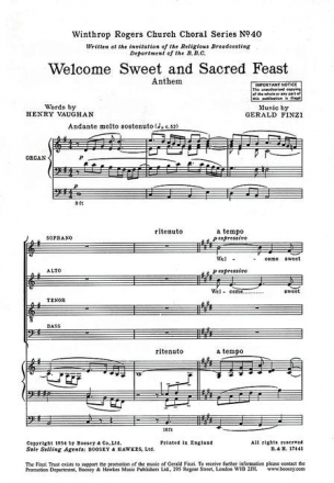 Welcome, Sweet and Sacred Feast op. 27/3 Nr. 40 fr gemischter Chor (SATB) und Orgel Chorpartitur