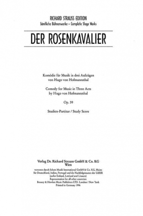 Strauss, Richard: Der Rosenkavalier op. 59  Studienpartitur