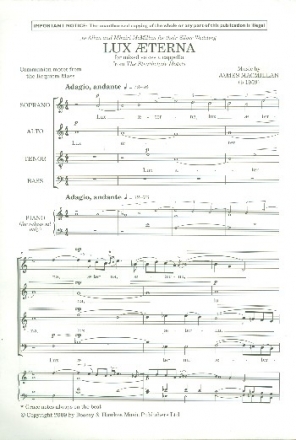 Lux Aeterna for mixed chorus a cappella score