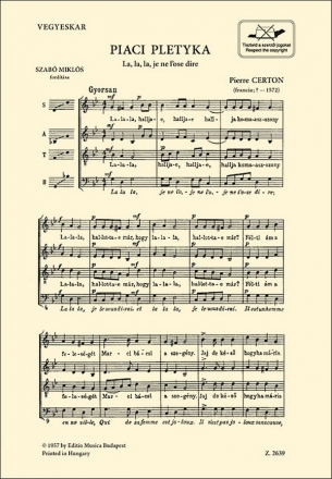Piaci pletyka (La, la, la, je ne l'ose dire) fr gem Chor a cappella Chorpartitur (ung)