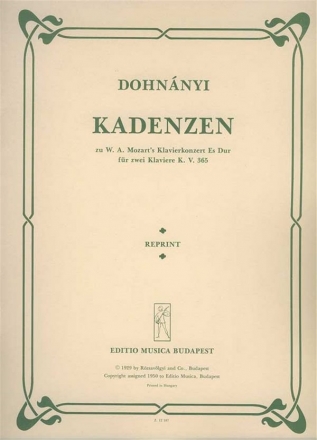 Cadenzas to Mozart's Piano Concerto in E flat major KV365 fr 2 Klaviere Partitur