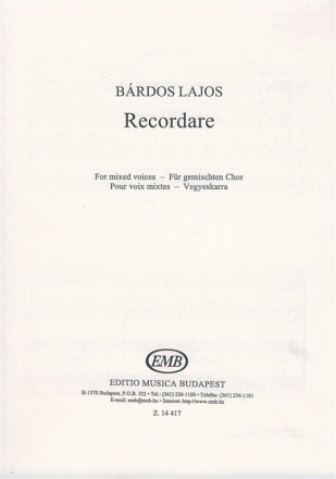Brdos Lajos Recordare  Mixed Voices
