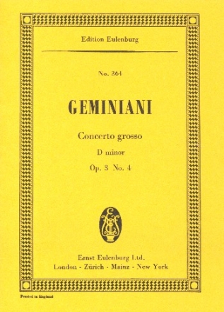 Concerto grosso d-Moll op.3,4 fr Streichquartett, Streichorchester und Cembalo Studienpartitur