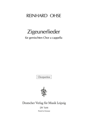 Zigeunerlieder fr gem Chor a cappella Chorpartitur