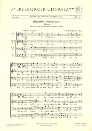 Schnster Abendstern fr Mnnerchor a cappella Partitur