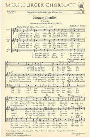 Junggesellenlied (Ukraine) 4st Mnnerchor