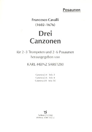 3 Canzonen fr 2-3 Trompeten und 2-6 Posaunen Spielpartitur Posaunen