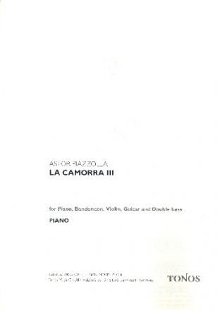 La Camorra no.3 for piano, bandoneon, violin, guitar and double bass parts