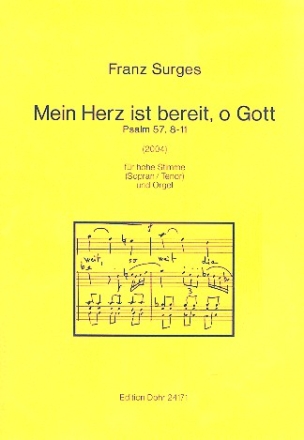 Mein Herz ist bereit o Gott fr Gesang (hoch) und Orgel Partitur