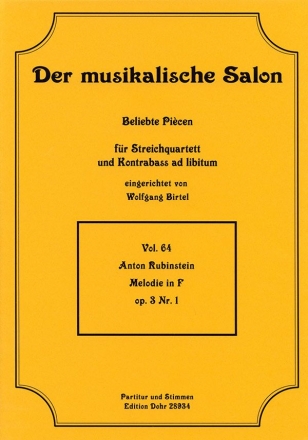 Melodie in F op.3,1 fr Streichquartett, Kontrabass ad lib Partitur und Stimmen