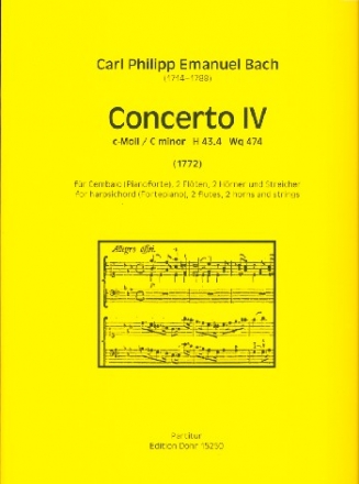 Konzert c-Moll Nr.4 H43,4 Wq474 fr Cembalo (Klavier) und Orchester Partitur