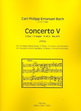 Konzert G-Dur Nr.5 H43,5 Wq75 fr Cembalo (Klavier) und Orchester Partitur