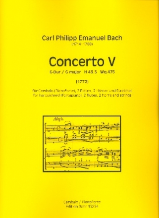 Konzert G-Dur Nr.5 H43,5 Wq475 fr Cembalo (Klavier) und Orchester Cembalo (Klavier)