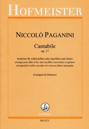 Cantabile op.17 fr Altblockflte (Flte) und Gitarre Partitur und Stimme