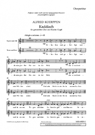 Koerppen, Alfred, Kaddisch 1-2 stimmiger gemischter Chor Chorpartitur