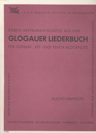 Glogauer Liederbuch (Auswahl) fr 3 Blockflten (SAT) Spielpartitur
