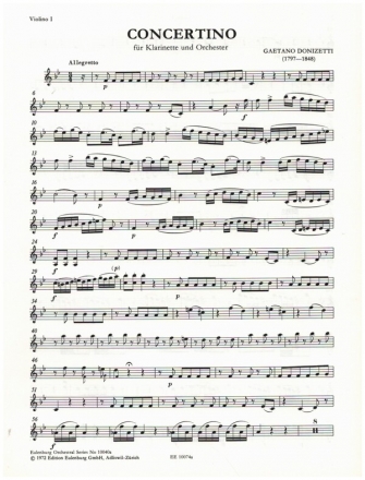Concertino B-Dur fr Klarinette und Kammerorchester Violine 1