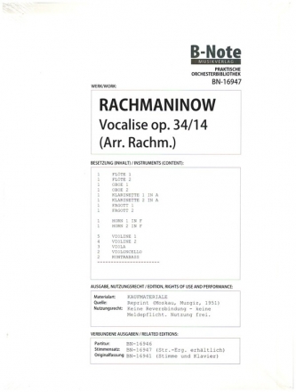 Vocalise op.34 Nr.14 fr Singstimme und groes Orchester Stimmensatz