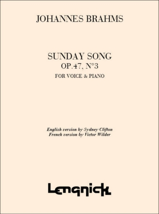 Johannes Brahms Sunday Opus 47/3 Nr 1for High Voice Song High Voice