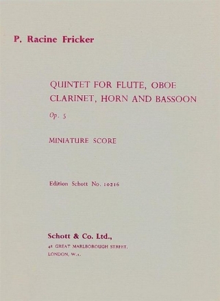 Blserquintett op. 5 fr Flte, Oboe, Klarinette, Horn und Fagott Studienpartitur