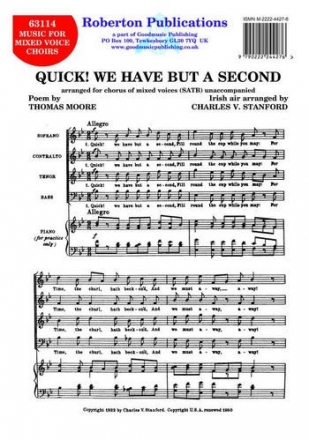 Quick we have but a Second for mixed chorus a cappella score