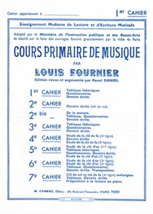 FOURNIER Louis Cours primaire de musique cahier 1 formation musicale Partition