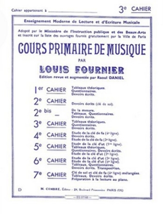 FOURNIER Louis Cours primaire de musique cahier 3 formation musicale Partition