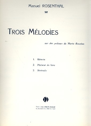 3 Mlodies sur des pomes de Marie Roustan pour chant et piano