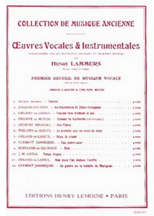 LAMMERS Henri Oeuvres vocales et instrumentales choeur  4 ou 5 voix mixtes Partition