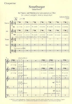 Sonetburger fr Frauenchor (gem Chor) und Klavier Partitur