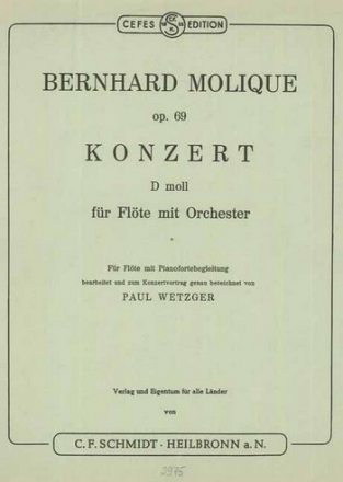 Konzert fr Flte op.69 fr Flte und Orchester Ausgabe fr Flte und Klavier