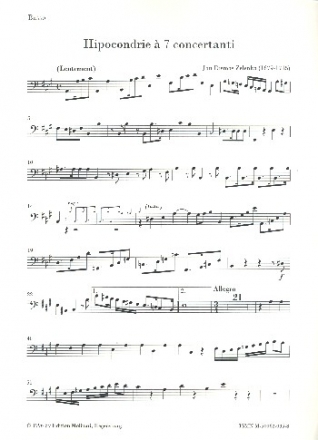 Hipocondrie  7 concertanti fr 2 Oboen, Fagott, 2 Violinen, Viola und Violoncello (Kontrabass) Violoncello (Kontrabass)